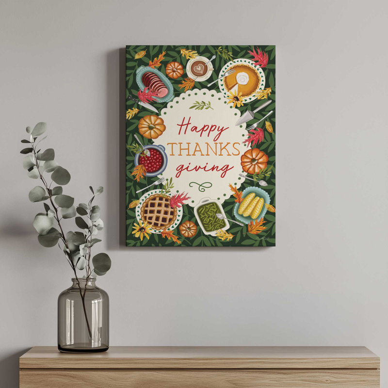 «Happy Thanksgiving Table» par Elizabeth Tyndall, reproduction d'art, L 18 po x H 24 po, Ne s’applique pas, Toile tendue
