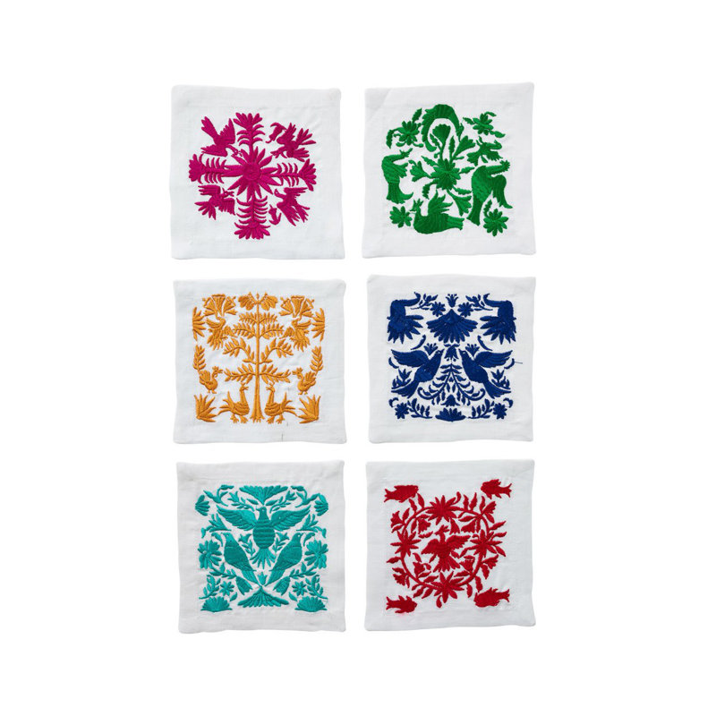Otomi 6 Piece Linen Napkin Set, Red/Blue/Green/Gold