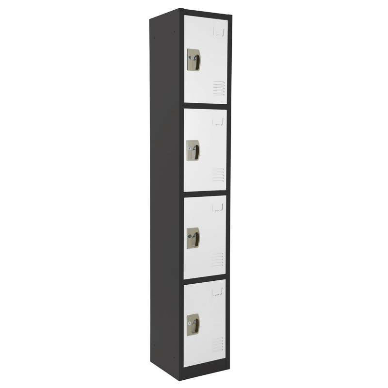 12'' Wide Black and White Steel 4-Tier Locker Set
