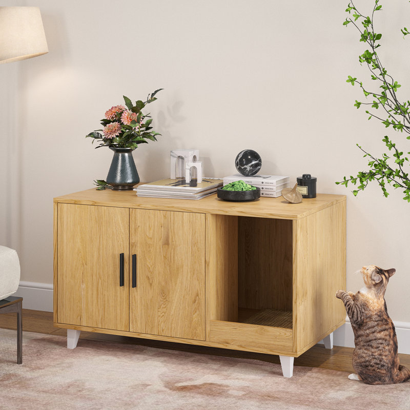 Meuble de rangement pour litière avec chat, Brun