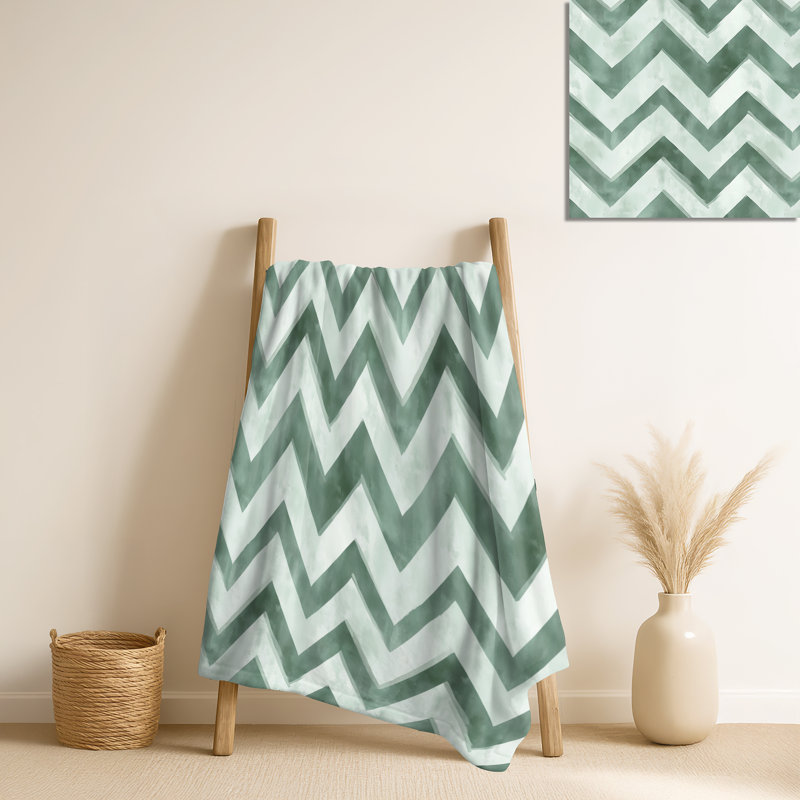 Chevron vert et blanc - couverture polaire contemporaine, jeté chaud moderne