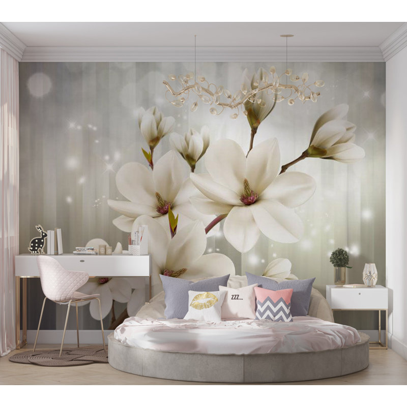 Murale florale pelez et collez - Orchidées scintillantes, L 115 po x L 82 po