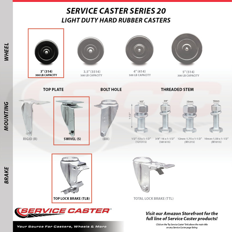 4 Piece Hard Rubber Swivel Caster Set