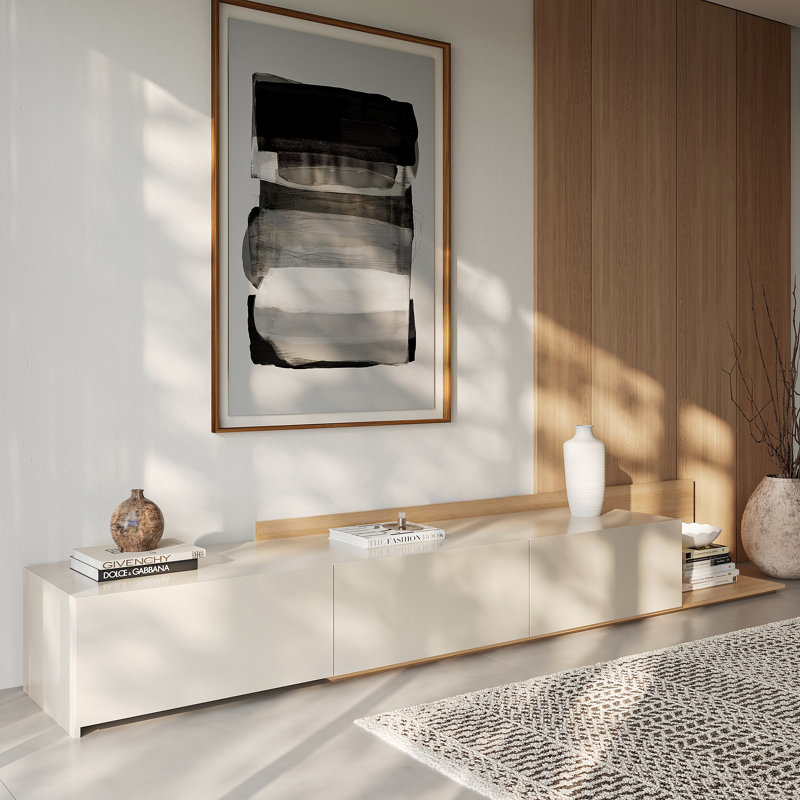 Noa Extendable Tv Console with Storage Cabinet, Beige/Ivory