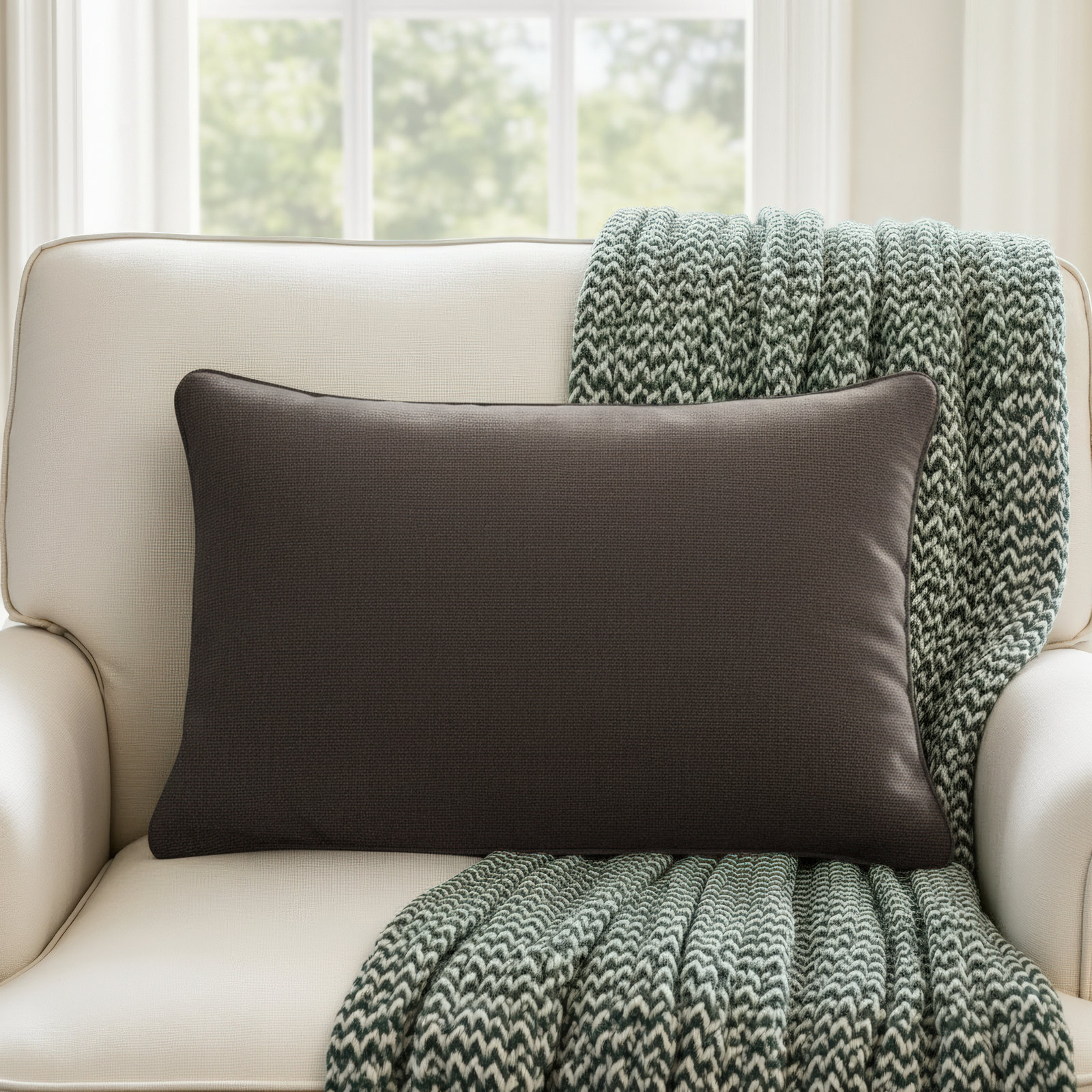 New Sunbrella 2023 Sunbrella® Indoor/Outdoor Lumbar Throw Pillow, Canvas Java, 14” H x 24” W x 6” D