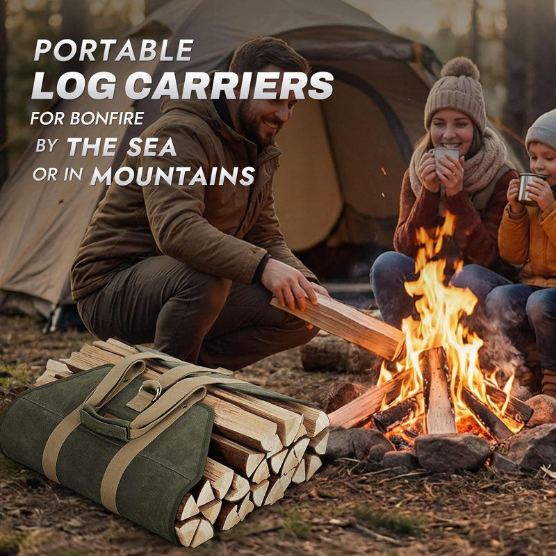 Fourre-tout en bois ciré 16 oz - sangles doubles renforcées robustes pour le camping et le foyer