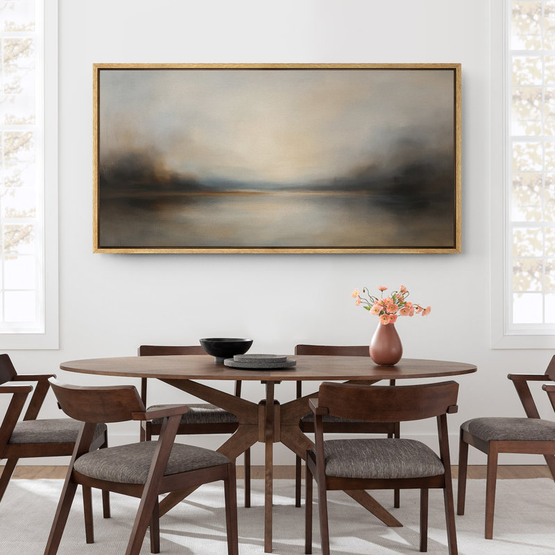 Large Framed Canvas Print Wall Art - Abstract Landscape Print for Modern Home Decor, Natural, 30" H x 60" W