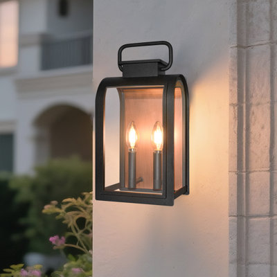 15.75" H 2-Light Black Outdoor Wall Lantern with Curved High Strength Clear Glass