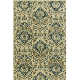 Katlyn Wool Damask Area Rug in Olive Green/Blue/Beige