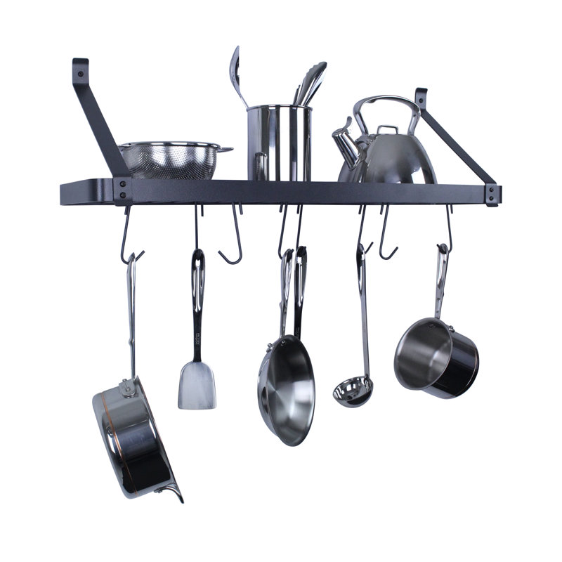 36" Solid Frame Bookshelf Wall Rack with Straight Arms & 8 Hooks
