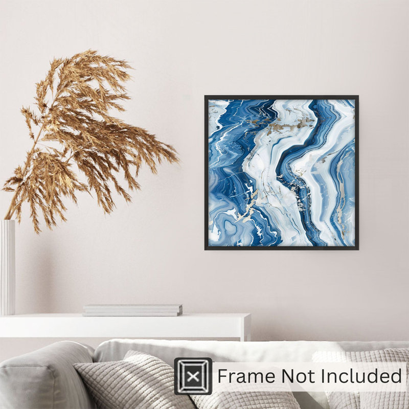 Abstrait, art abstrait en marbre bleu cristal V moderne, H 28 po x l 28 po