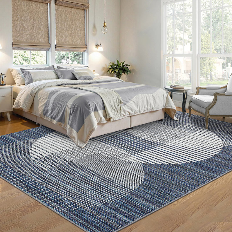 Grands tapis de salle à manger géométriques modernes lavables 9 x 12, tapis à poils courts sans perte de poids, tapis intérieur neutre pliable, nettoyage facile, pour le salon, la chambre à coucher, bleu