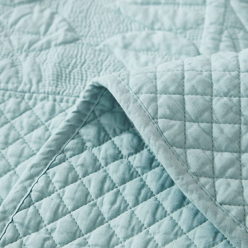 King Green Cotton Quilted Floral Bedding Set