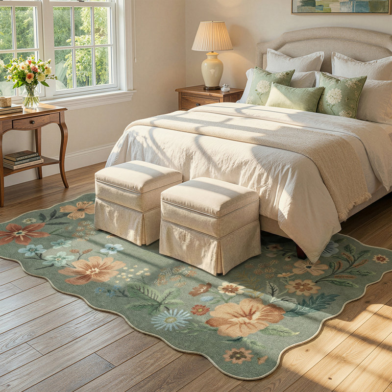 Garbrand Machine Washable Floral Botanical Green Area Rug with Non-Slip Backing for Living Room, Dining Room, Bedroom