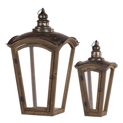 Lanterne de remise en bois et métal, 2 pièces, marron, style classique.