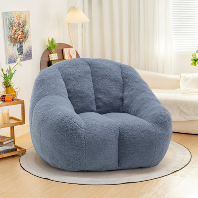 Compression 37"W Soft Teddy Fabric Tufted Memory Sponge Foam Filled Bean Bag Chair