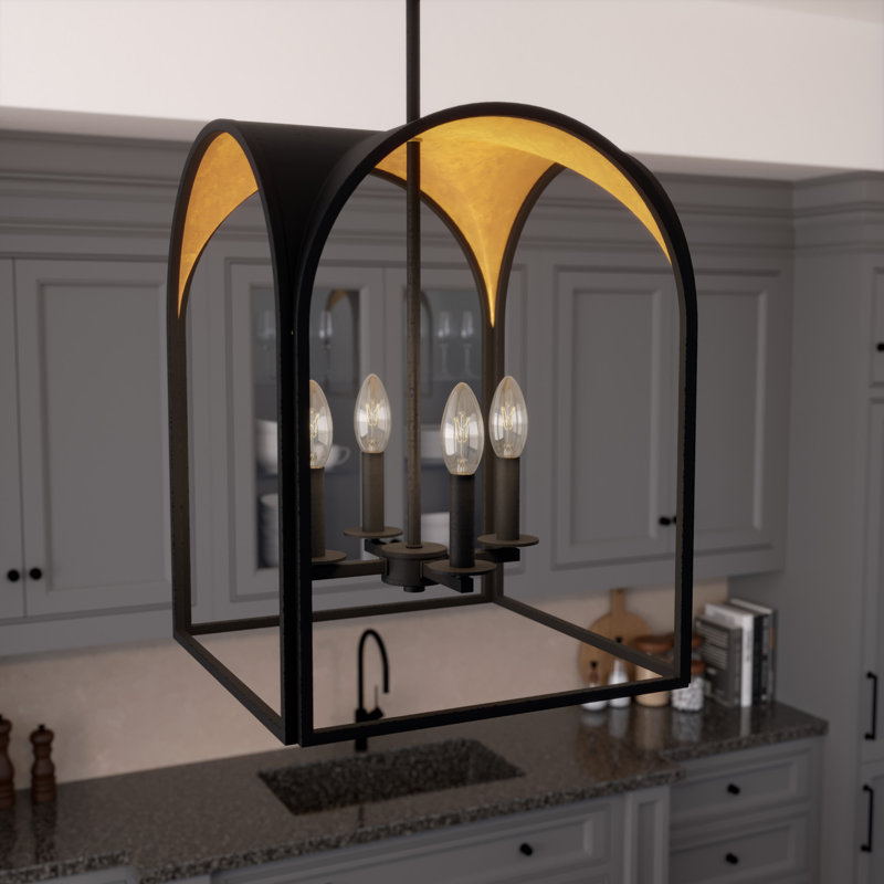 Dukestown 4 - Light Lantern Square Chandelier, Natural Iron/Gold Leaf 