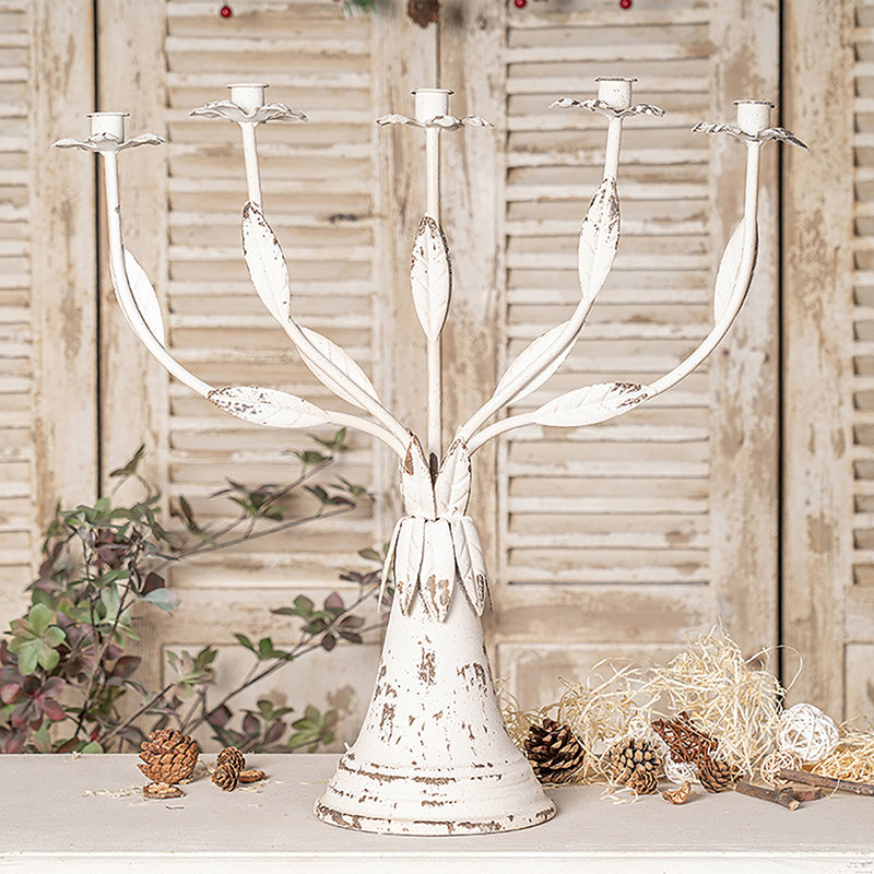 Vintage White Floral Candle Holder, Elegant Metal Candle Holder, Branch Candle Holder