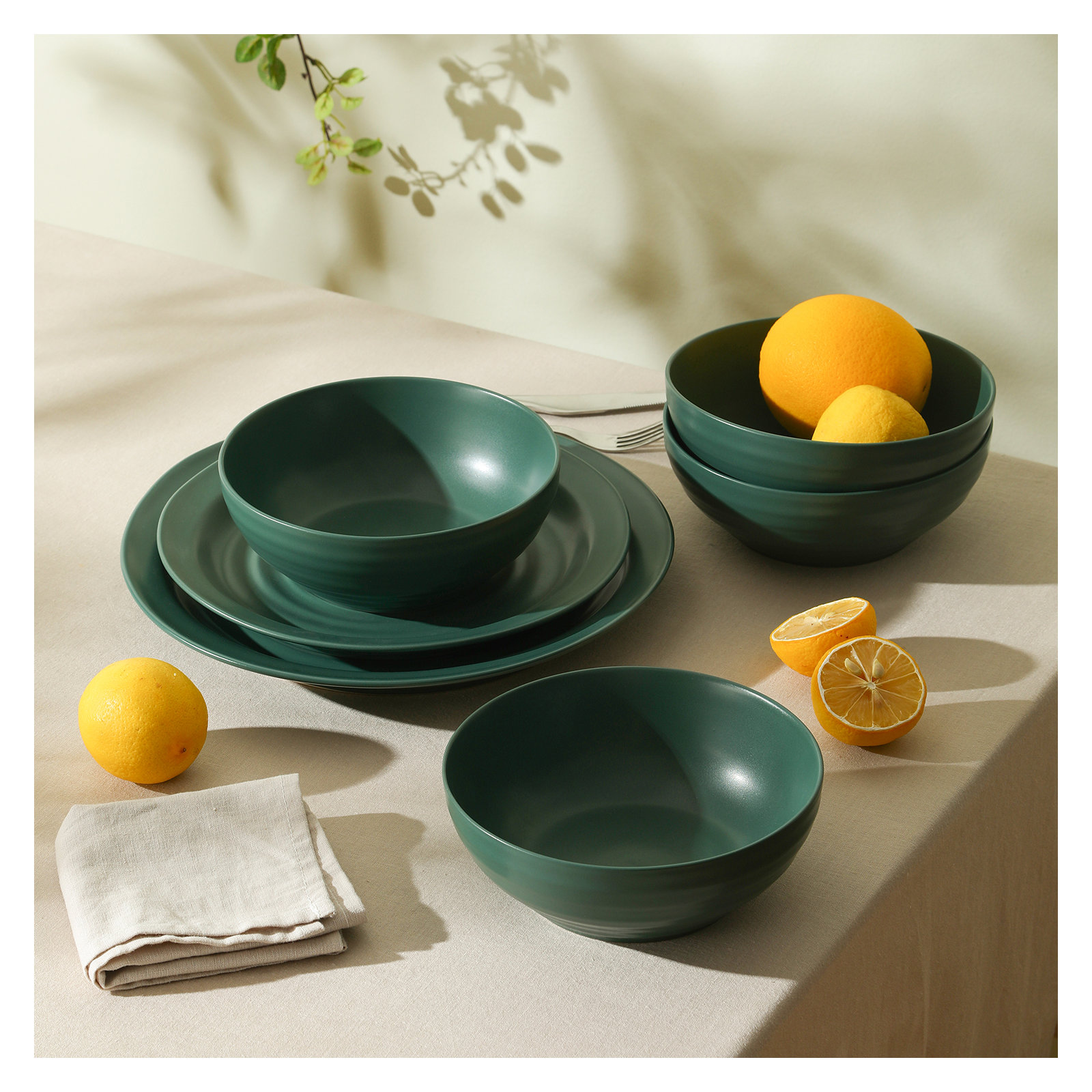Stone Lain Orbit 12-Piece Dinnerware Set Stoneware, Green