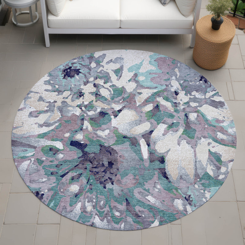 Tapis floral intérieur / extérieur lavable à la machine Molewski ACN2340, Rond 8 pi
