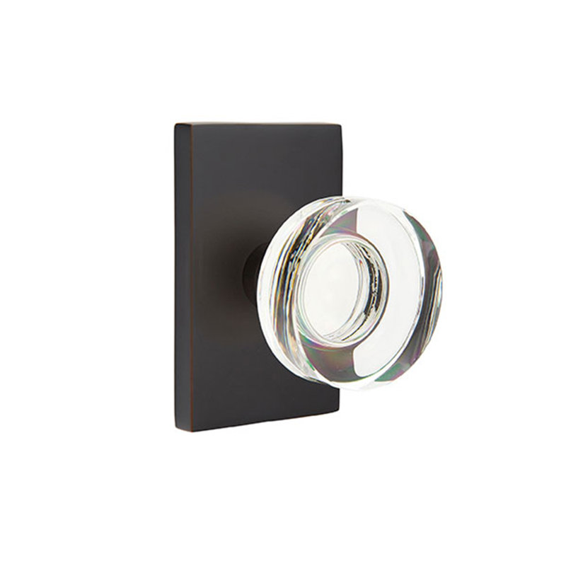 Ensemble de boutons de confidentialité Emtek avec rosette rectangulaire moderne et poignée moderne en verre à disque