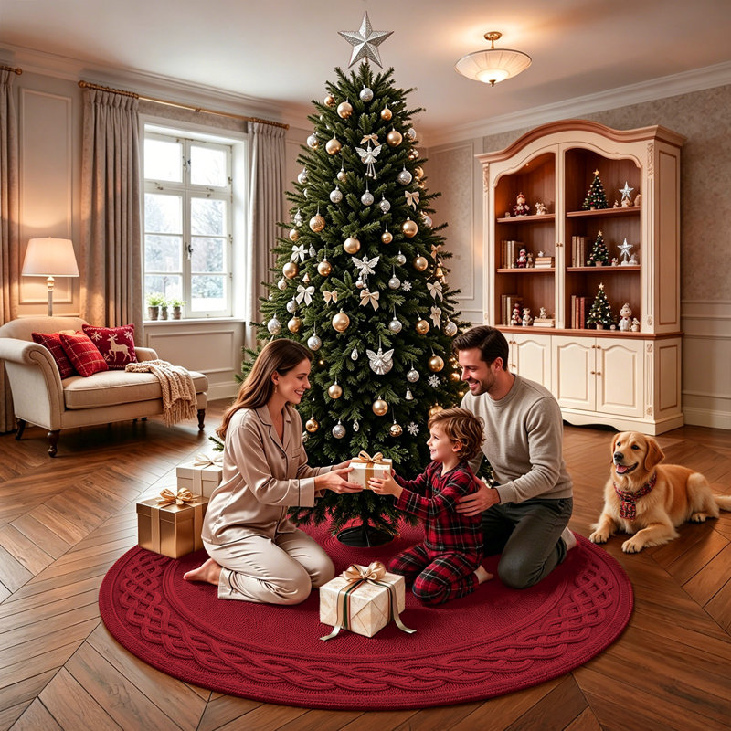 Jupe de sapin de Noël en maille torsadée, bourgogne, 152 cm, 60 po, Bourgogne