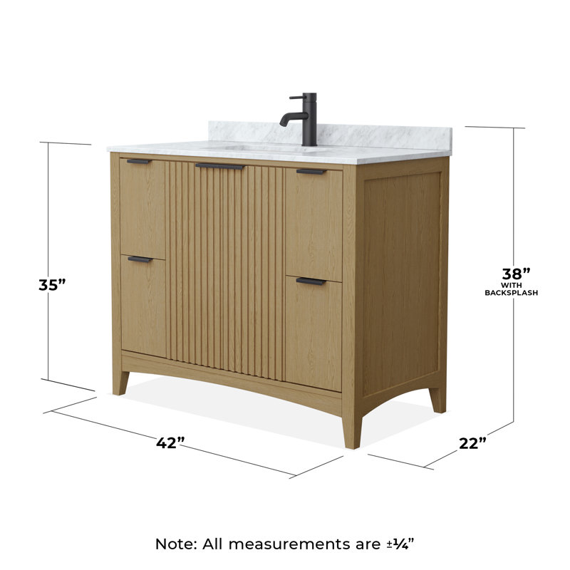 Meuble-lavabo simple avec plateau en marbre Palmilla, Beige, Noir mat, 42"