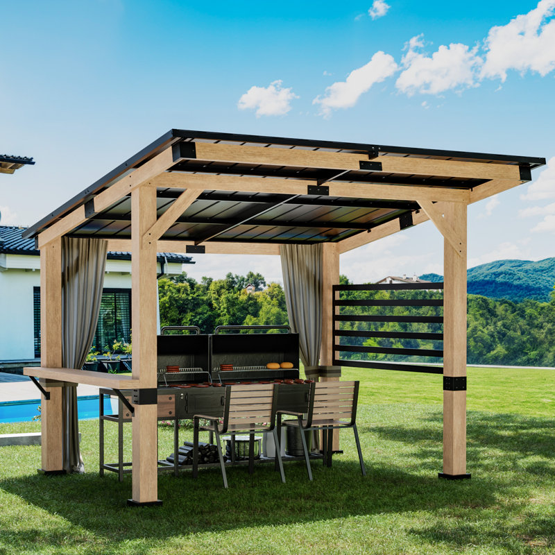 11 Ft. X 10 Ft. Solid Wood Patio Gazebo With Bar Counter