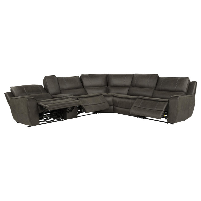 Canapé modulaire inclinable électrique en L 6 pièces avec console Norlina - gris