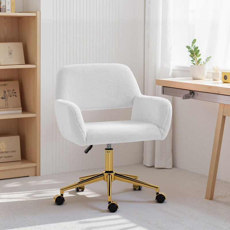 Faux Fur Office Chair, Cream White
