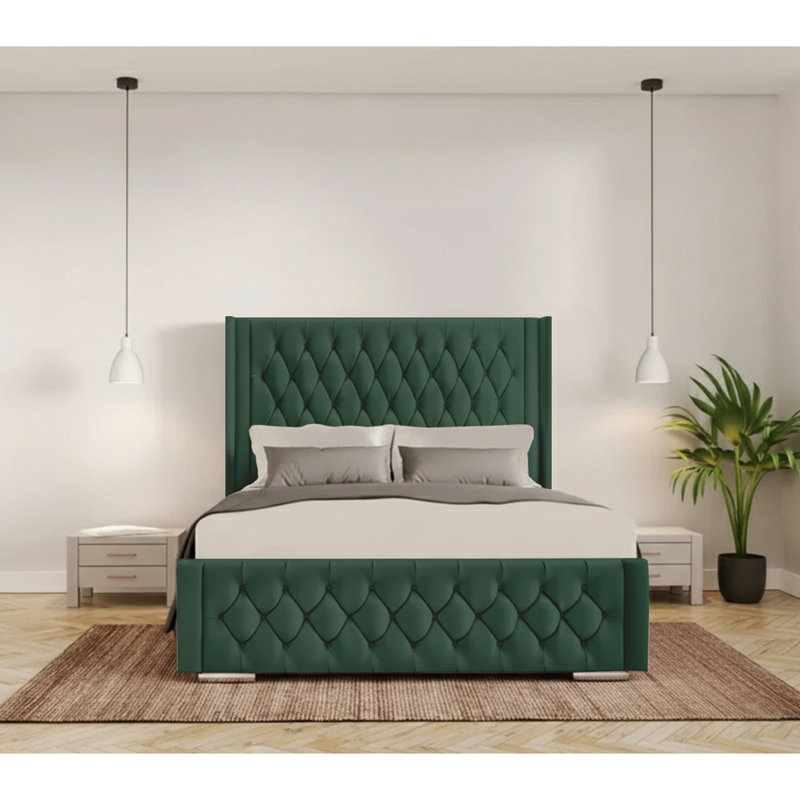 Athlene Upholstered Bed Frame, Single (3'), Emerald