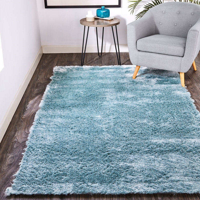Tapis noir touffeté à la main Cienna, Rectangle 7 pi 6 po x 9 pi 6 po, Turquoise