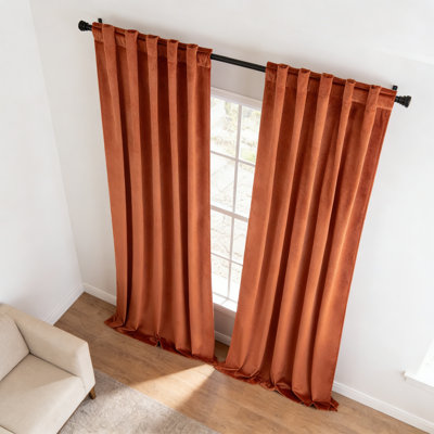 Burnt Orange Velvet Blackout Curtains 84in 2 Panels