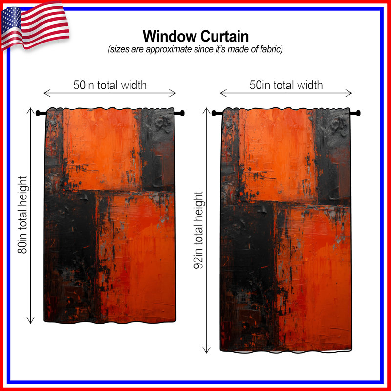 Rideaux de fenêtre abstraits orange, voilages et voilages abstraits - 1 panneau, Transparent, 50 po x 80 po - 1 panneau