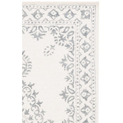 Ebony Hand Tufted Wool/Cotton Oriental Rug in Ivory/Gray