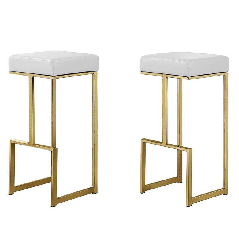 Ensemble de tabourets de bar modernes sans dossier, Doré, Blanc