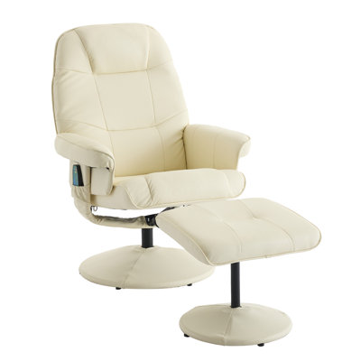 Massage Recliner Chair With Ottoman, 360° Swivel Pu Leather Reclining Chair With Wrapped Base, 5 Point Vibration Massage, Seat Heating And 140° Adjustable Backrest For Home Or Office