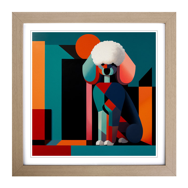 Poodle Constructivism No.2 - Single Picture Frame Print on Wood, Oak