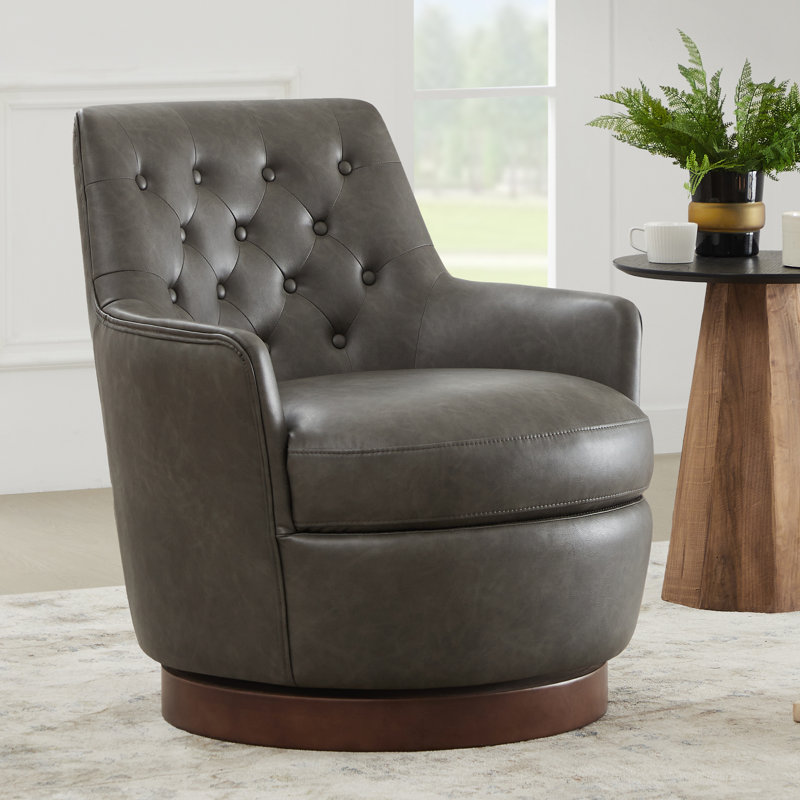 Fauteuil en cuir 29,1 po Brishen, Similicuir gris foncé