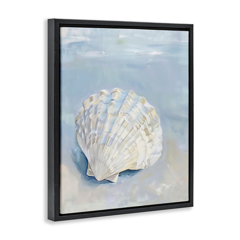  «Coastal Scallop Clam» par Arlington Prints, Cadre flottant noir de jais, H 21 po x l 17 po