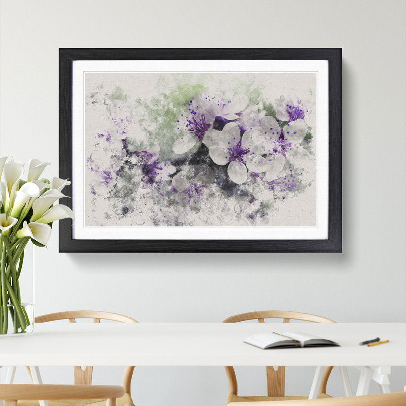White and Purple Blossoms - Picture Frame Graphic Art, 36cm H x 48cm W x 2cm D, Black Framed