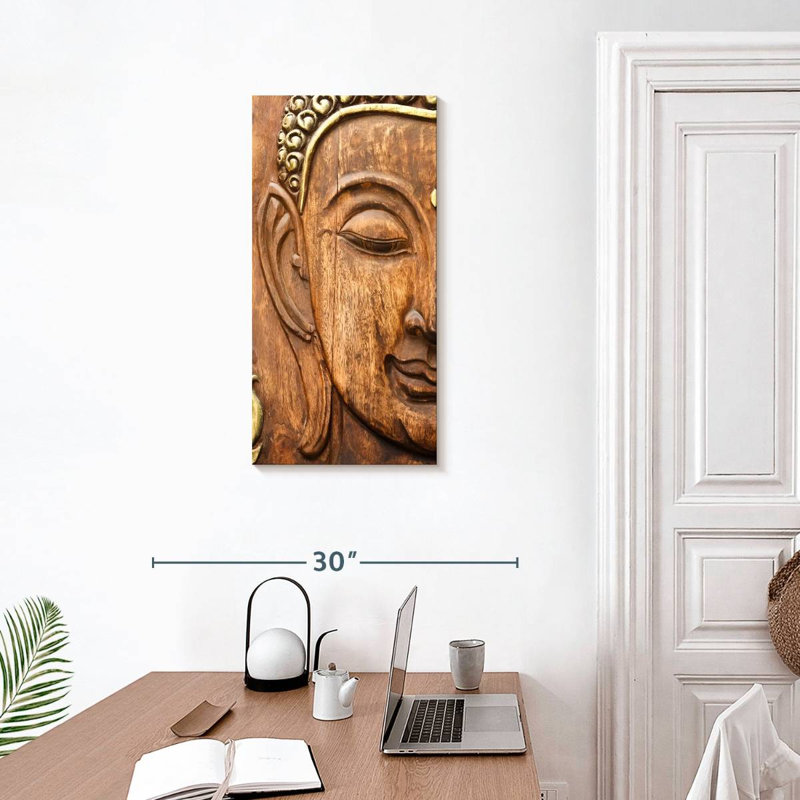 Wood Carved Buddha Canvas Print, 15" H x 30" W x 1.25" D