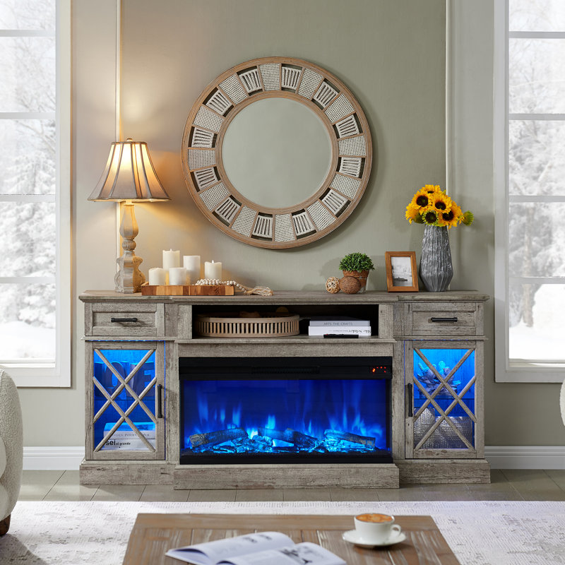 Gaobo Farmhouse Fireplace TV Stand For TVs Up To 80'', Wood Entertainment Center With Electric Fireplace & Timer