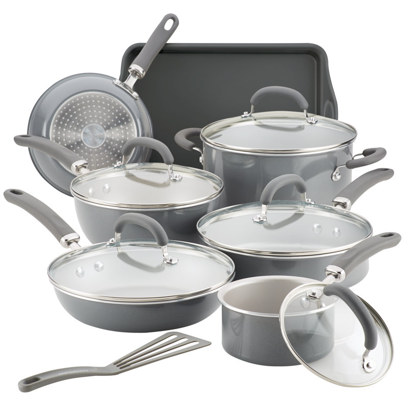 Rachael Ray Create Delicious Aluminum Nonstick Cookware Induction Cookware Set, 13-Piece, Gray Shimmer