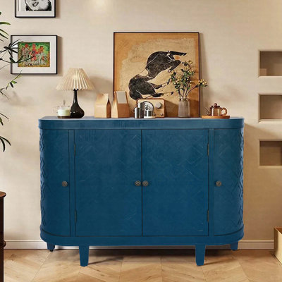 Armoire de rangement ovale 47 po - Buffet 4 portes cannelé avec portes coulissantes, buffet autoportant et console
