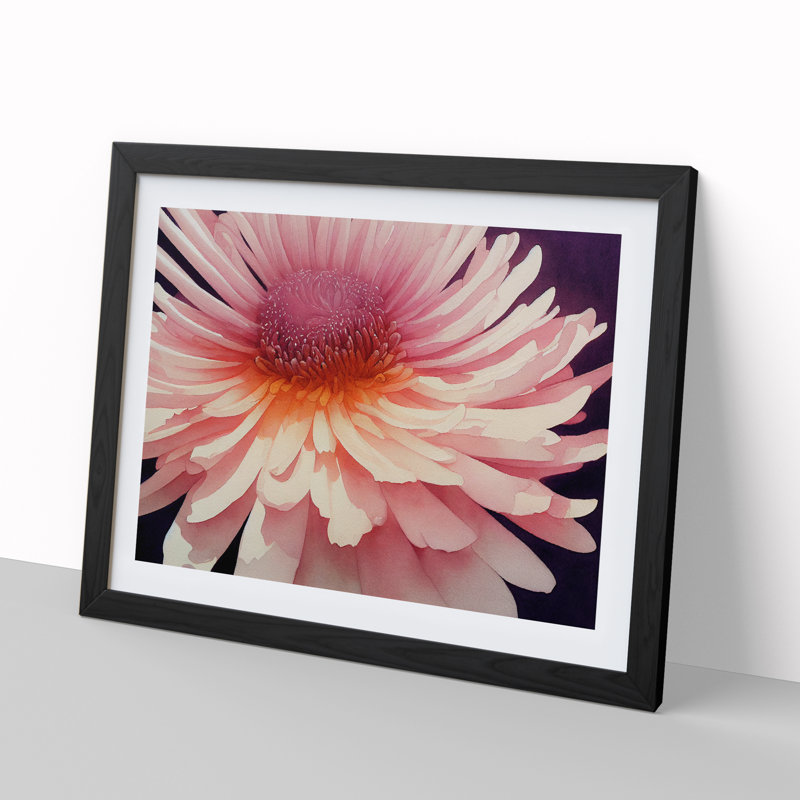Chrysanthemum Watercolour Flower Vol.2 - Framed Print, 25cm H x 34cm W x 2cm D, Black Framed