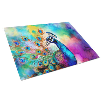Hippie Animal Peacock Glass Cutting Board