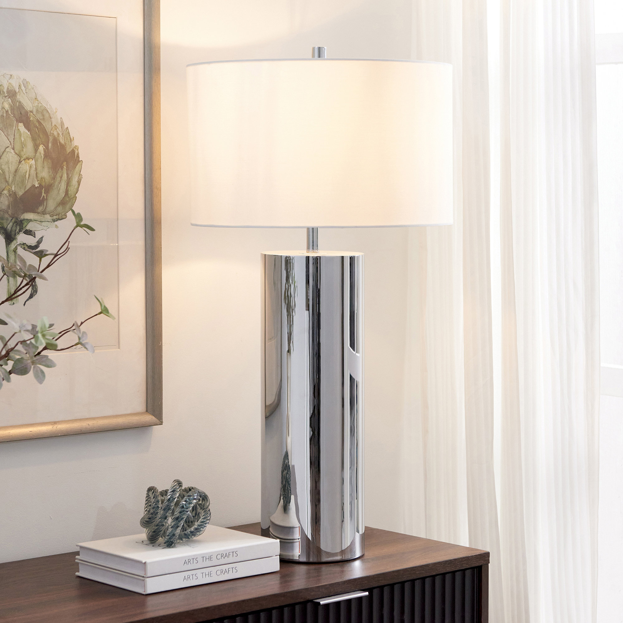 Erland Metal Table Lamp, Polished Nickel