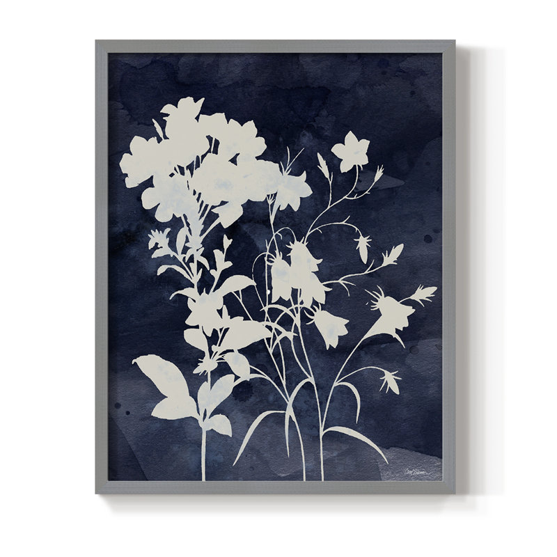 Indigo Botanical II, reproduction encadrée revisitée - bois massif, Gris, H 15 po x l 12 po