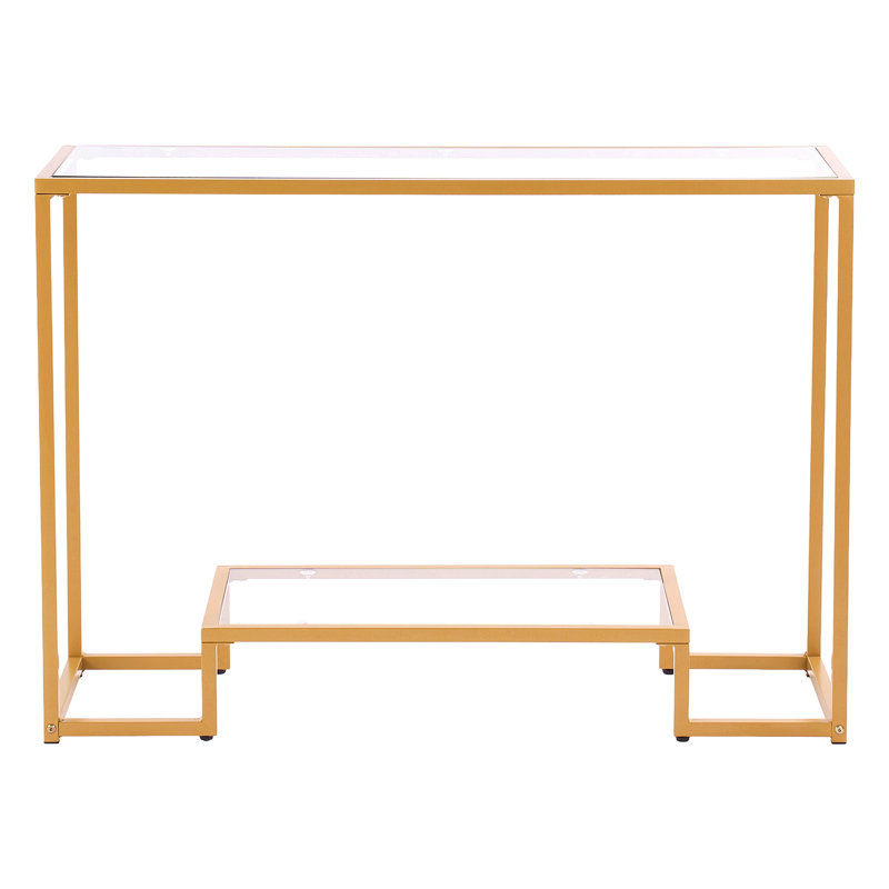 Console à 2 niveaux en verre, canapé rectangulaire moderne avec plateau en verre trempé et pieds en fer